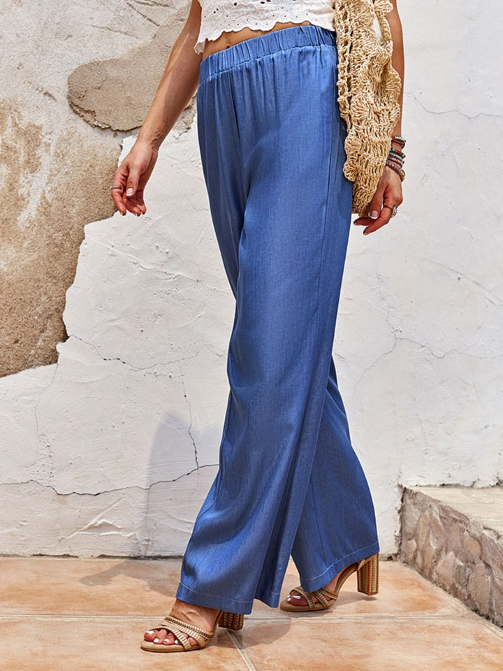 Smocked Waist Long Straight Pants - Runway Frenzy 