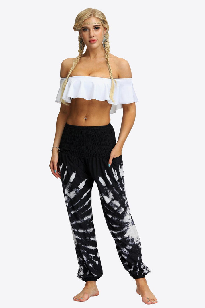 Tie-Dye Smocked Waist Pocket Joggers - Runway Frenzy 