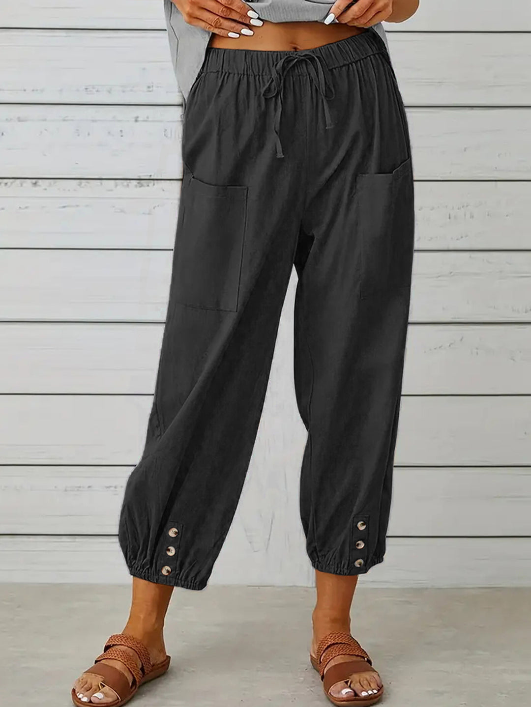 Decorative Button Cropped Pants - Runway Frenzy