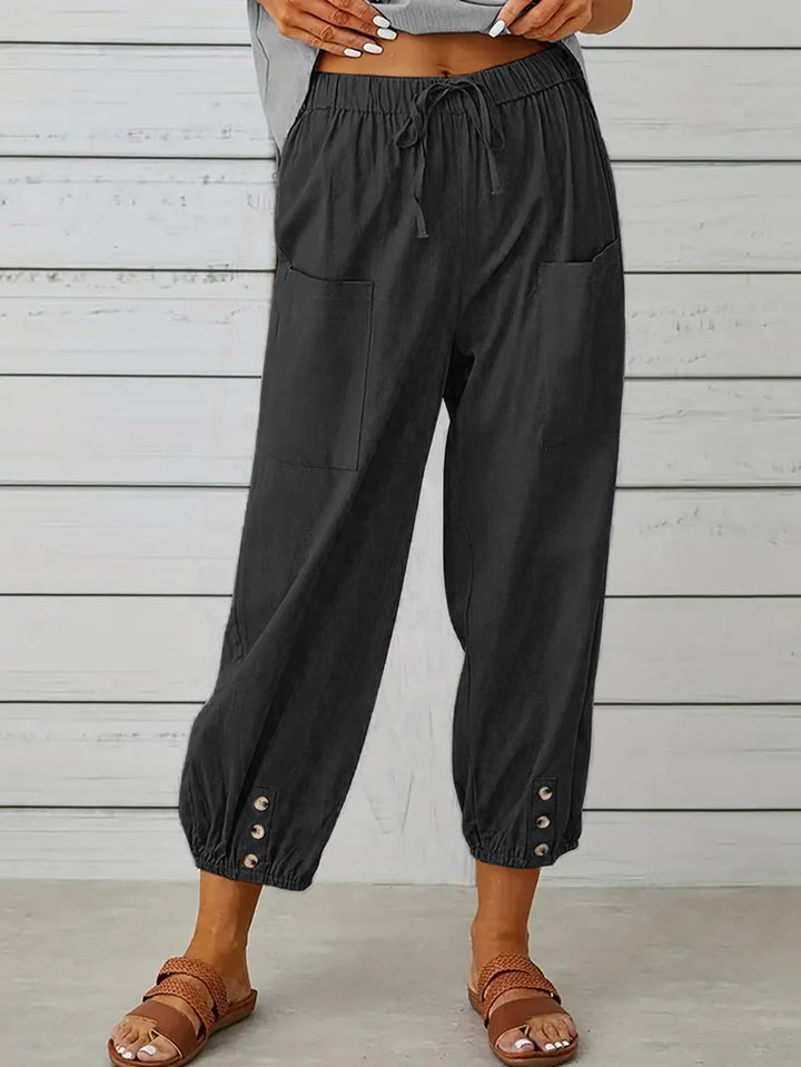 Decorative Button Cropped Pants - Runway Frenzy