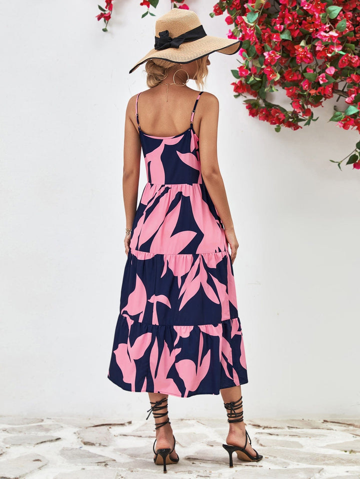 Printed Spaghetti Strap Tiered Midi Dress - Runway Frenzy