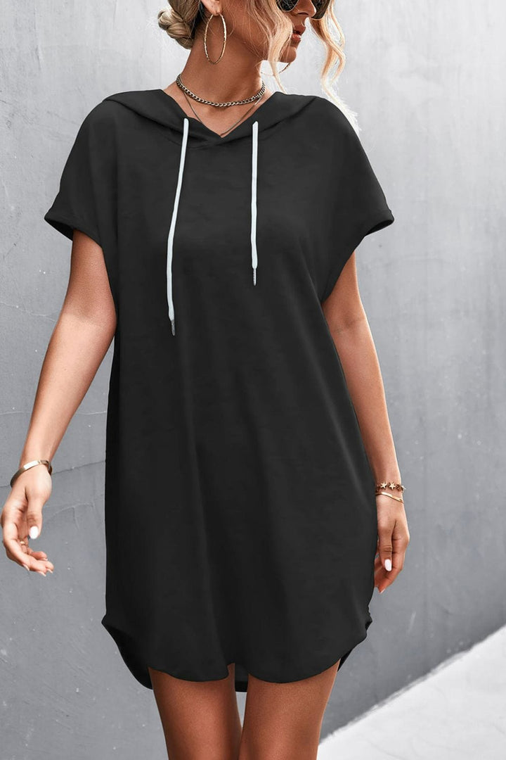 Two-Tone Drawstring Detail Hooded Dress - Runway Frenzy 