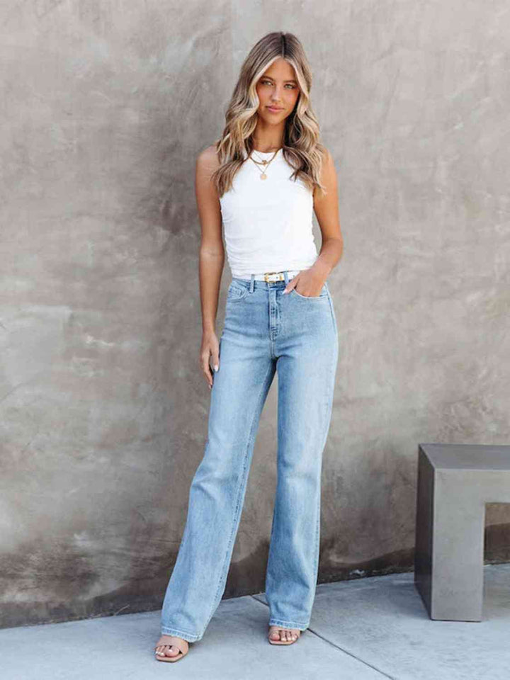 Washed Straight Leg Jeans Trendsi