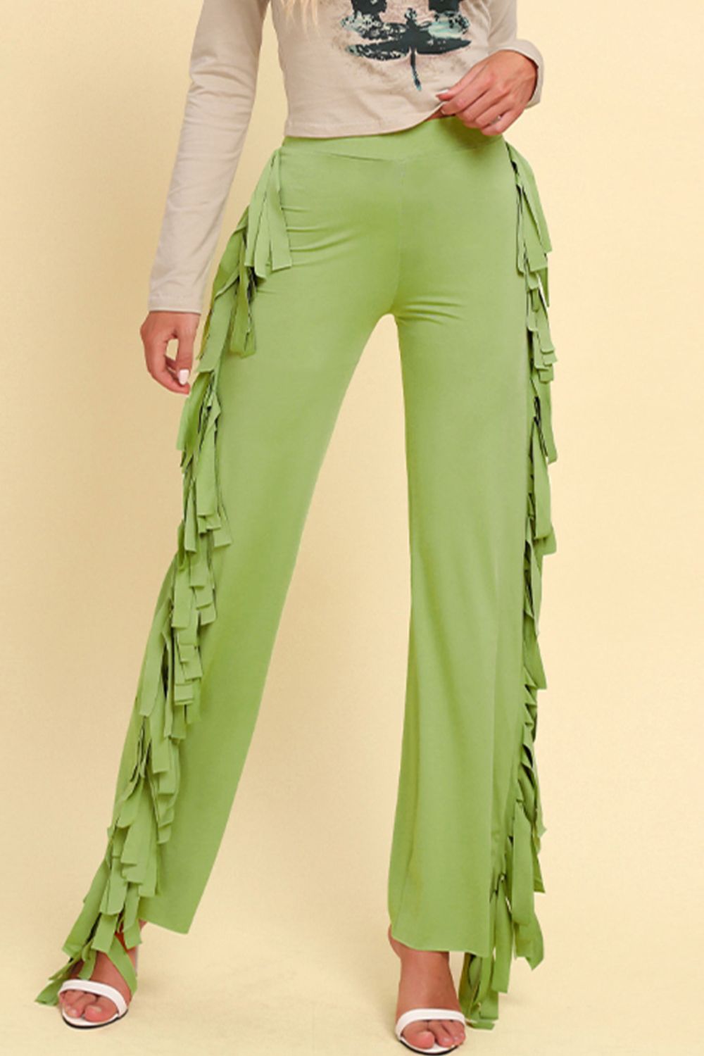 Fringe Trim Wide Leg Pants - Runway Frenzy