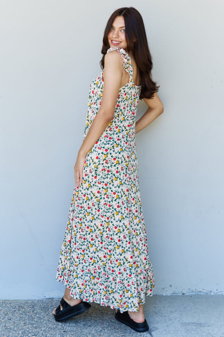 Doublju In The Garden Ruffle Floral Maxi Dress in Natural Rose - Runway Frenzy