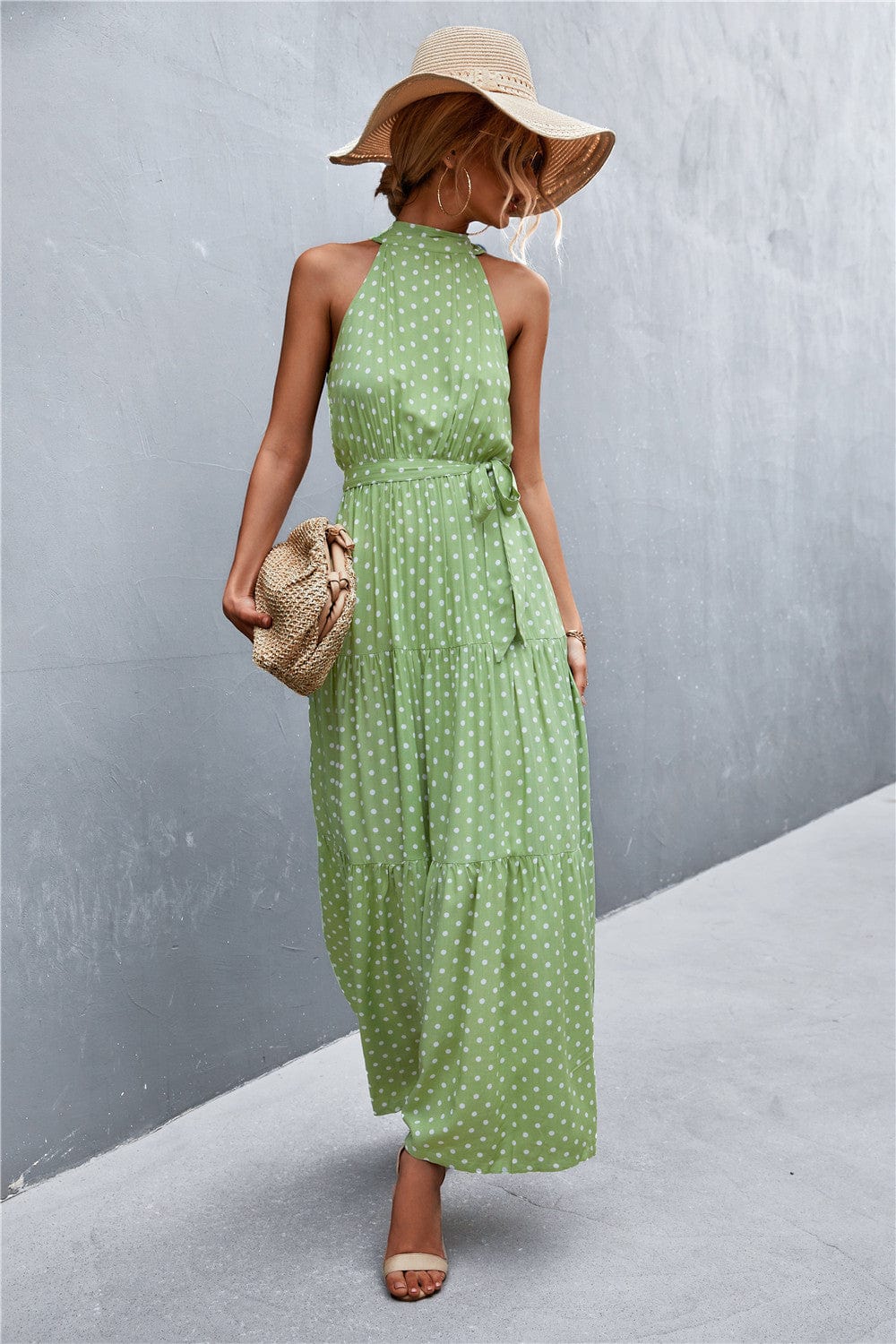 Printed Sleeveless Tie Waist Maxi Dress - Runway Frenzy 