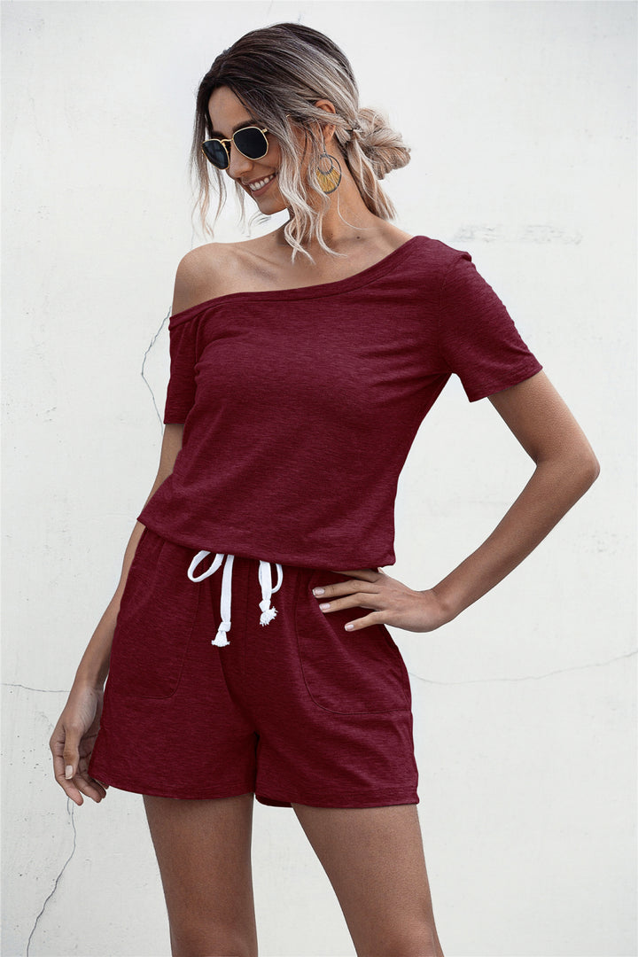 One Shoulder Tie Waist Romper - Runway Frenzy 