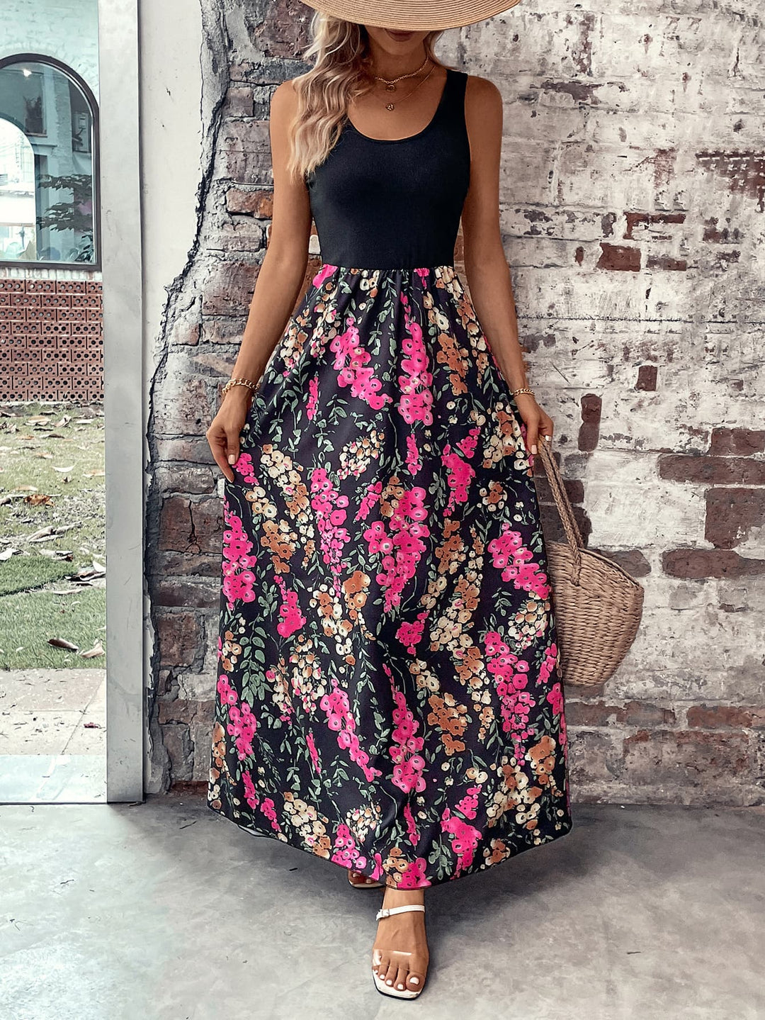 Floral Scoop Neck Sleeveless Maxi Dress - Runway Frenzy