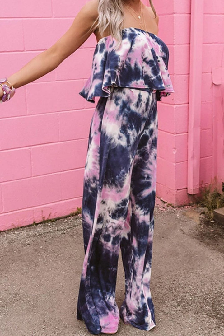 Tie-Dye Layered Strapless Jumpsuit - Runway Frenzy 