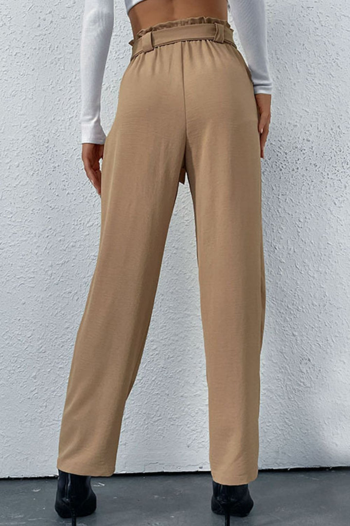 Belted Straight Leg Pants with Pockets - Runway Frenzy