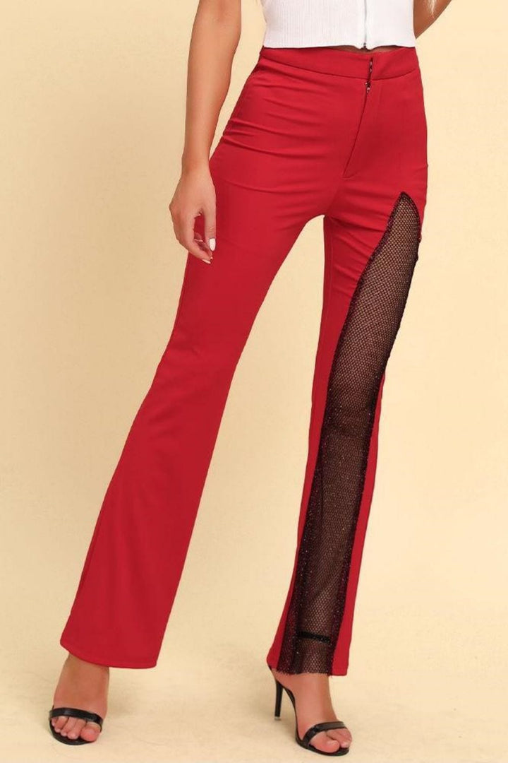 Spliced Mesh Bootcut Pants - Runway Frenzy 