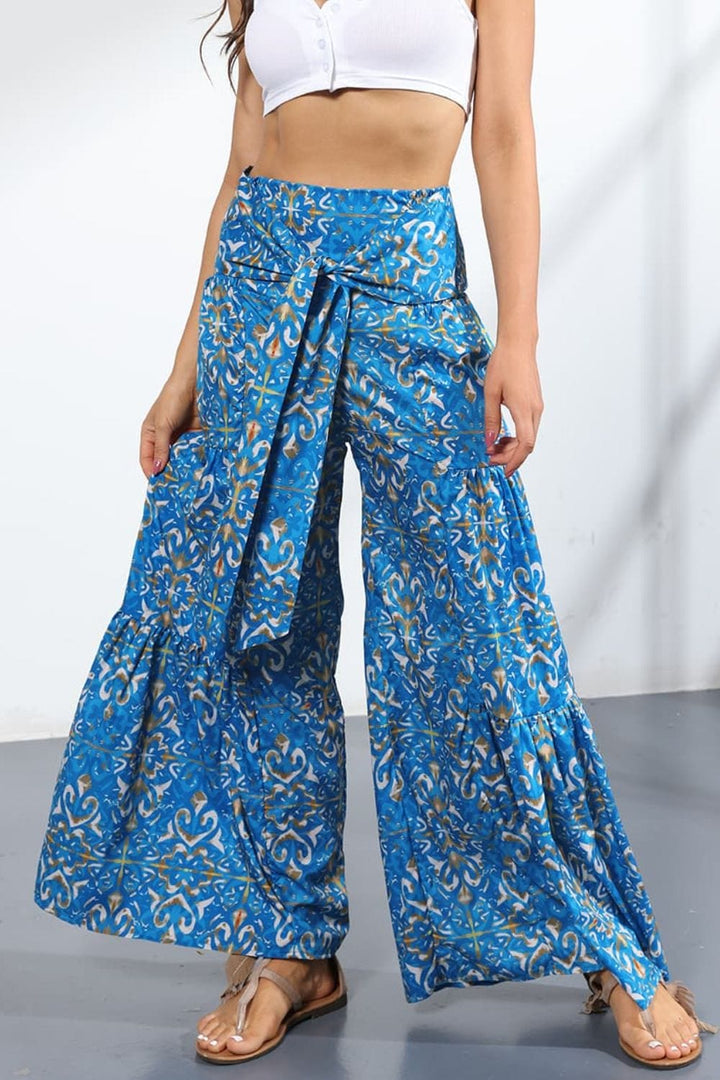 Printed High-Rise Tied Culottes - Runway Frenzy 