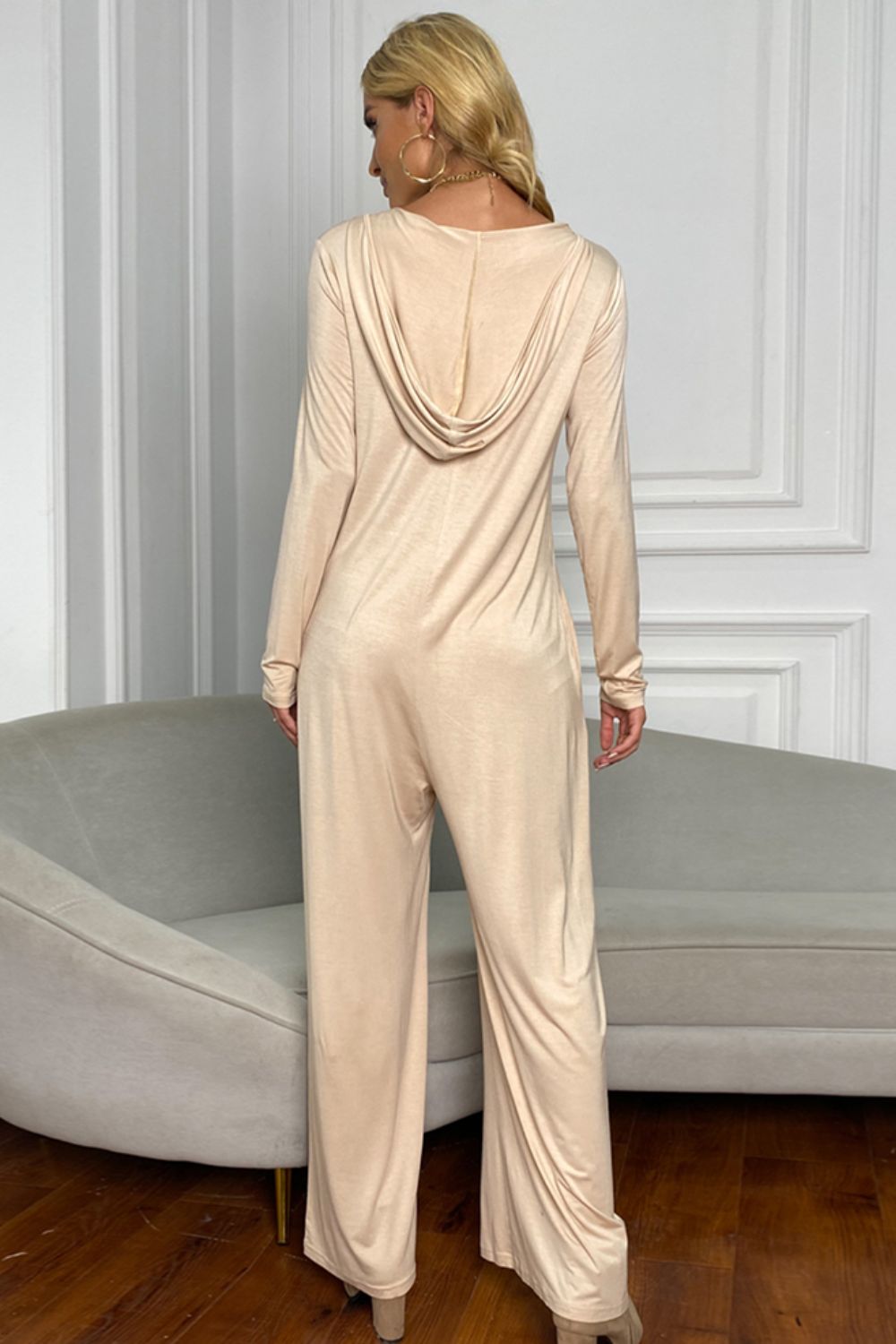 Long Sleeve V-Neck Jumpsuit with Pockets - Runway Frenzy 