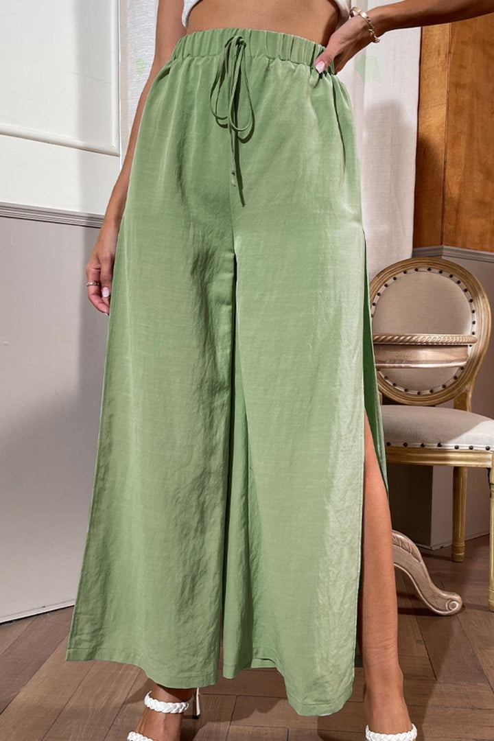 Side Slit Wide Leg Pants - Runway Frenzy 