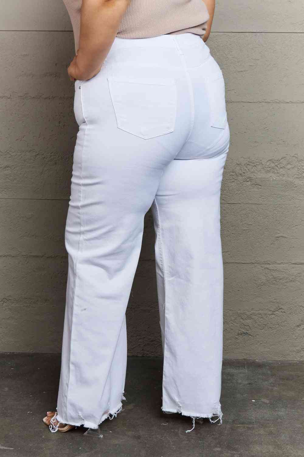 RISEN Raelene Full Size High Waist Wide Leg Jeans in White Trendsi