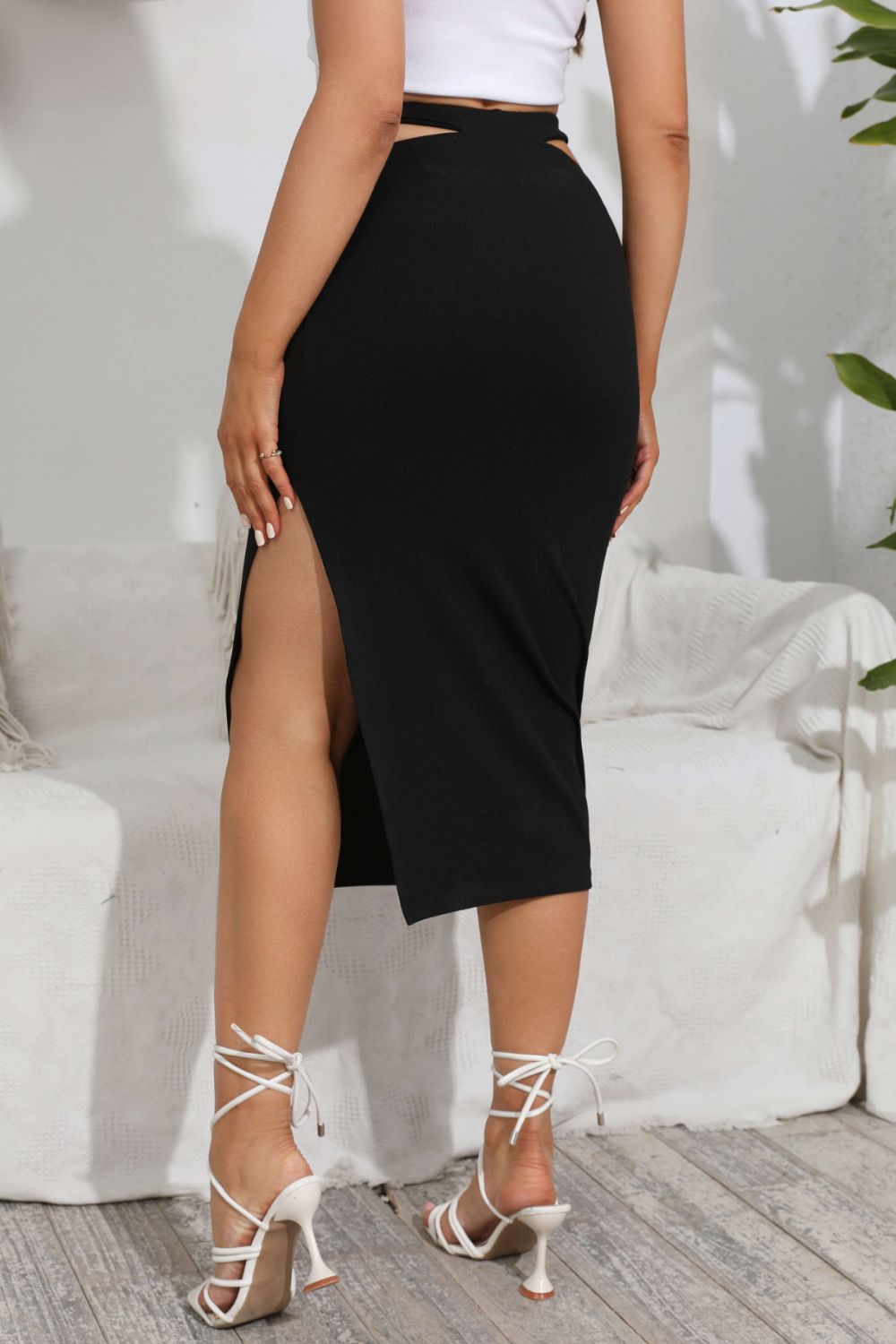 Cutout Slit Midi Skirt - Runway Frenzy