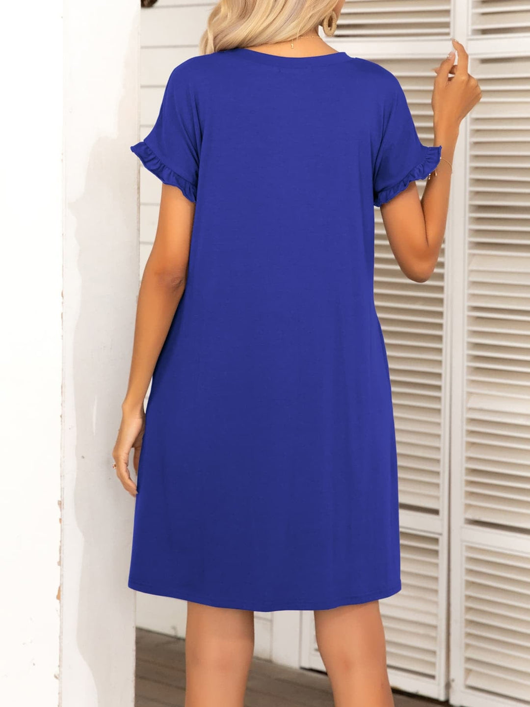 Round Neck Flounce Sleeve Dress with Pockets - Runway Frenzy 