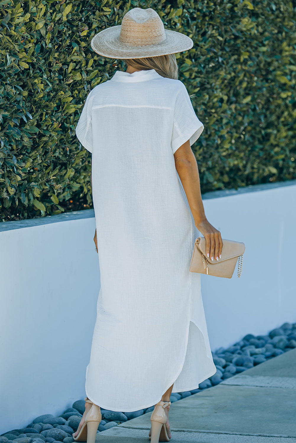 Textured Button Down Slit Shirt Dress - Runway Frenzy