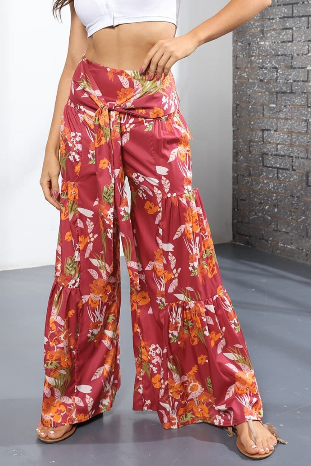 Printed High-Rise Tied Culottes - Runway Frenzy 