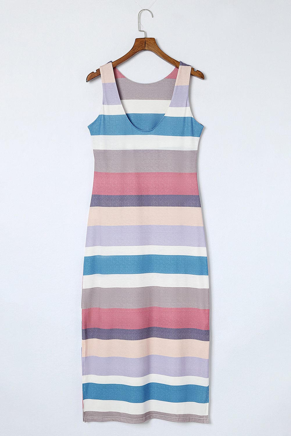 Striped Slit Sleeveless Maxi Dress - Runway Frenzy 