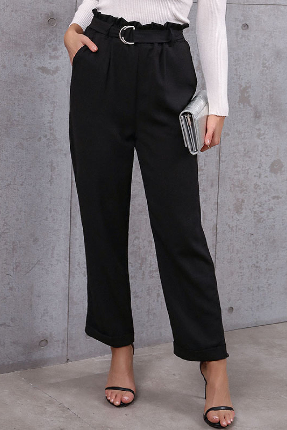 Belted Paperbag Waist Pants - Runway Frenzy
