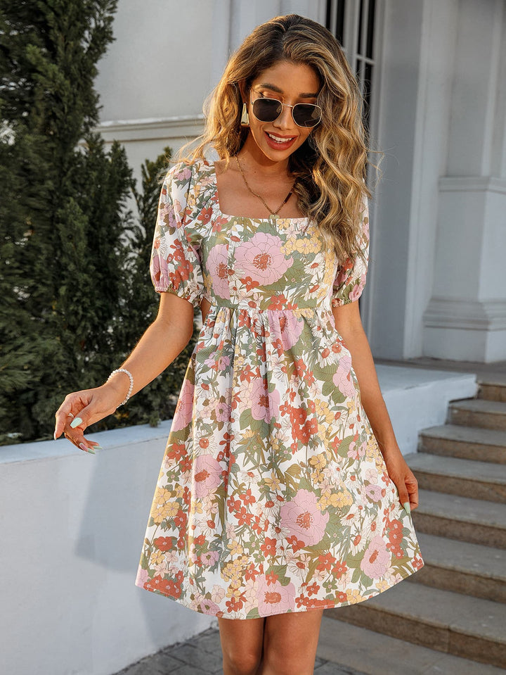 Floral Square Neck Cutout Mini Dress - Runway Frenzy