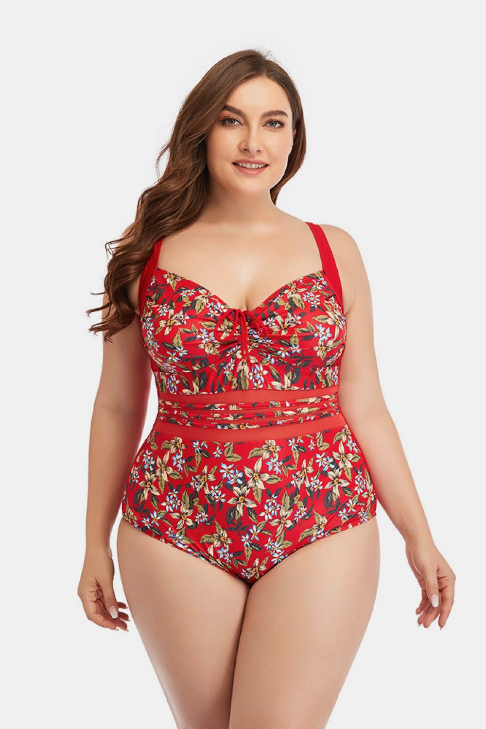 Floral Drawstring Detail One-Piece Swimsuit - Runway Frenzy