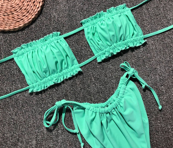 Frill Trim Ruched Bikini Set - Runway Frenzy