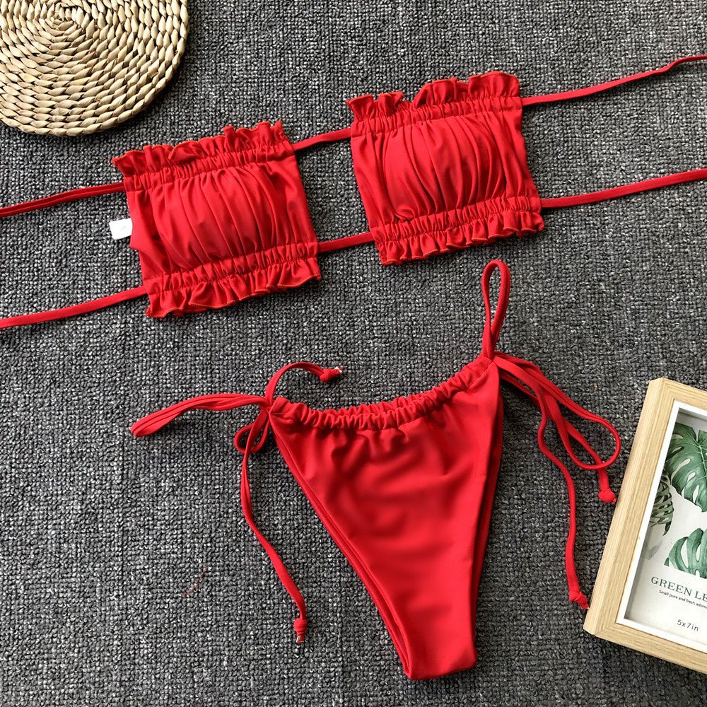 Frill Trim Ruched Bikini Set - Runway Frenzy