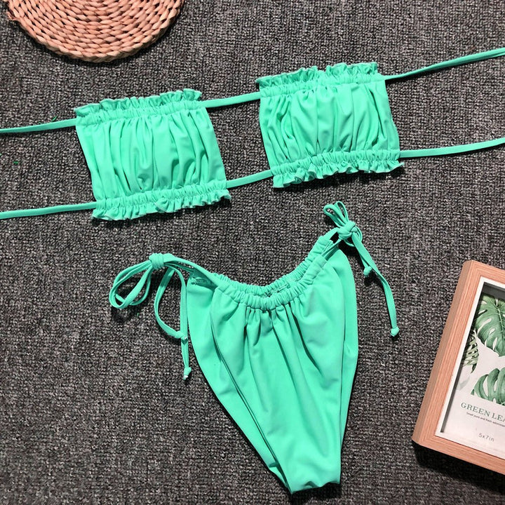 Frill Trim Ruched Bikini Set - Runway Frenzy