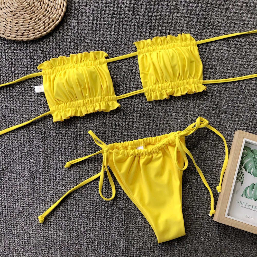 Frill Trim Ruched Bikini Set - Runway Frenzy