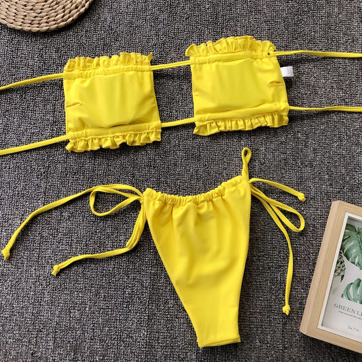 Frill Trim Ruched Bikini Set - Runway Frenzy