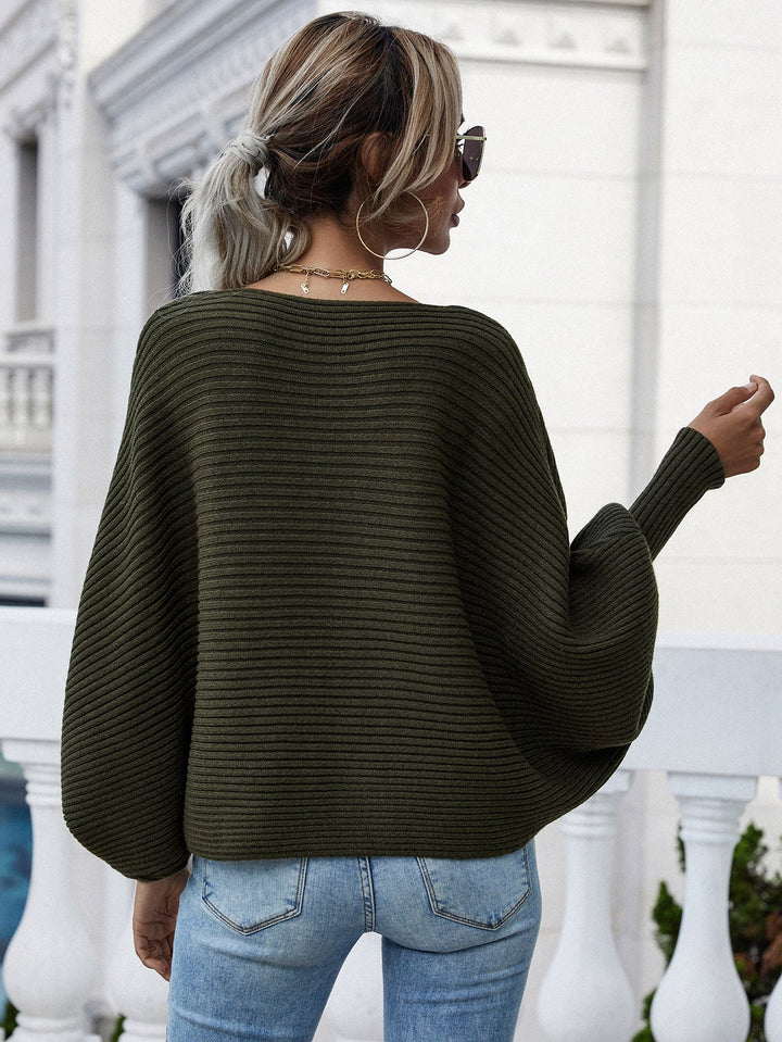 Horizontal Ribbing Dolman Sleeve Sweater - Runway Frenzy