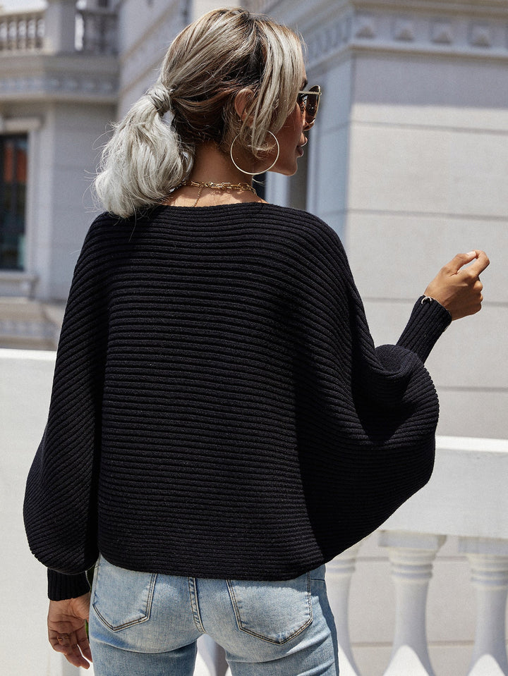 Horizontal Ribbing Dolman Sleeve Sweater - Runway Frenzy