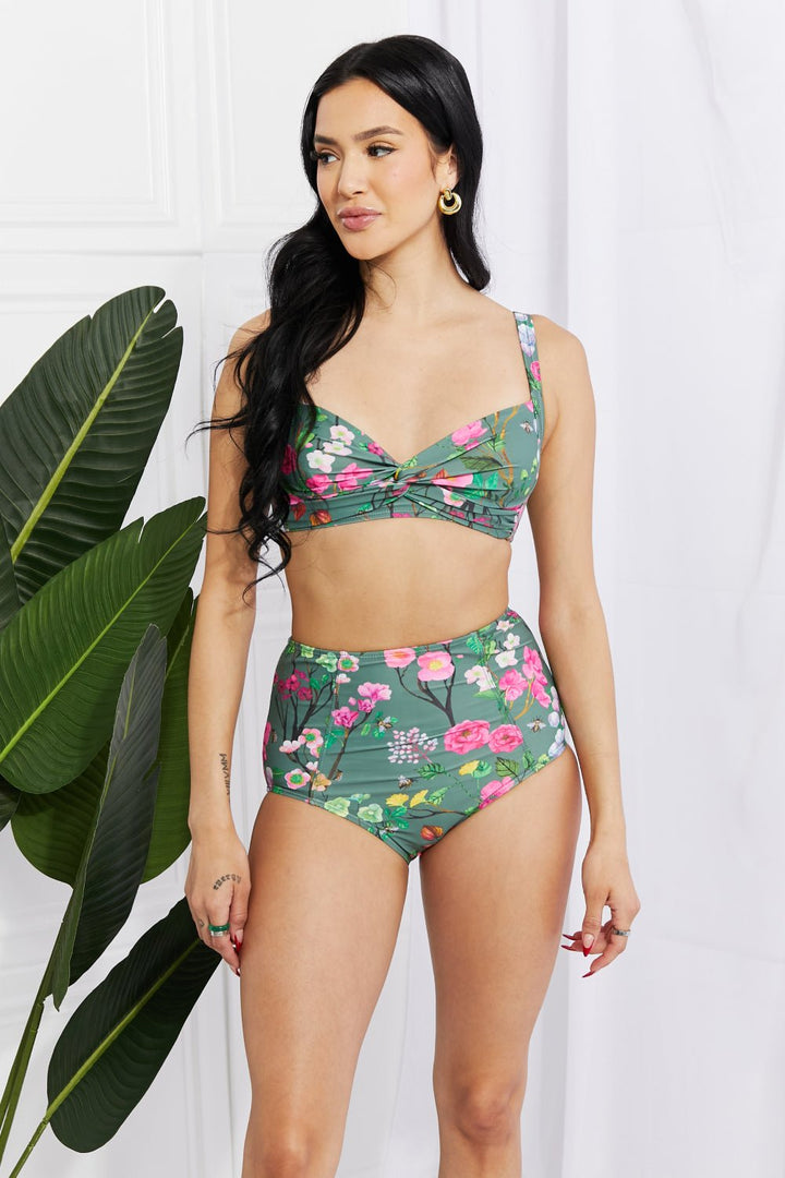 Marina West Swim Take A Dip Twist High-Rise Bikini in Sage - Runway Frenzy