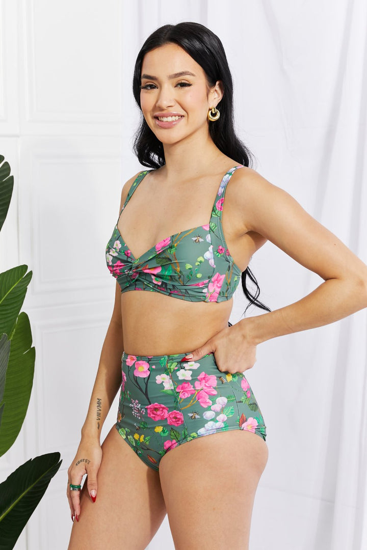 Marina West Swim Take A Dip Twist High-Rise Bikini in Sage - Runway Frenzy