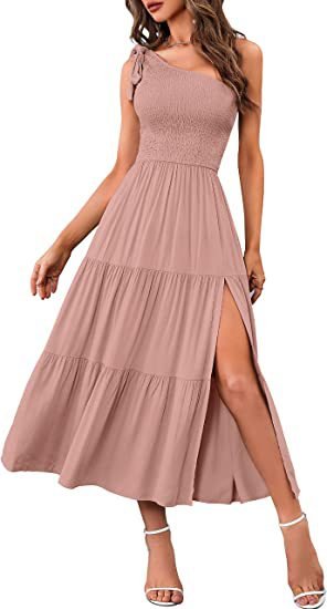 One-shoulder Pleated Layered Hem Split Dress - Runway Frenzy 