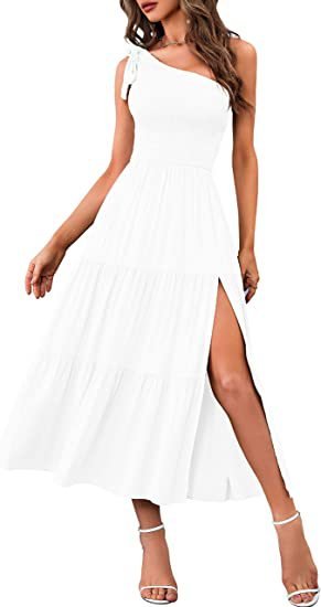 One-shoulder Pleated Layered Hem Split Dress - Runway Frenzy 