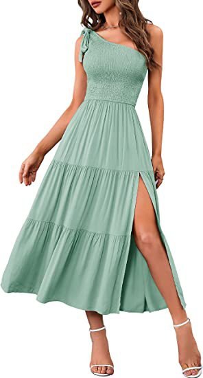 One-shoulder Pleated Layered Hem Split Dress - Runway Frenzy 