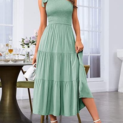 One-shoulder Pleated Layered Hem Split Dress - Runway Frenzy 