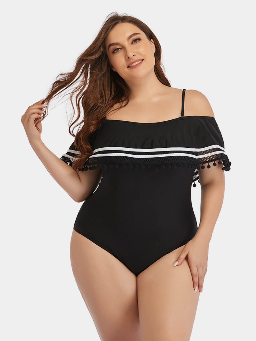 Plus Size Striped Cold-Shoulder One-Piece Swimsuit - Runway Frenzy